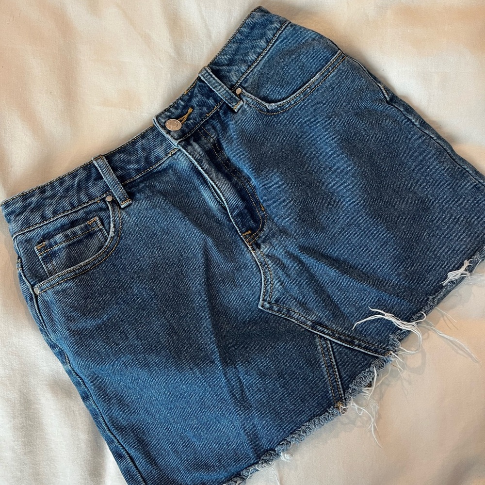 Classic Blue Denim Mini Skirt with Raw Hem
